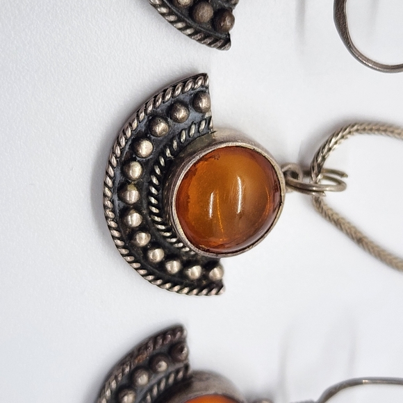 Vintage Boma 925 Sliver Amber Pendant & Earrings - Picture 4 of 14